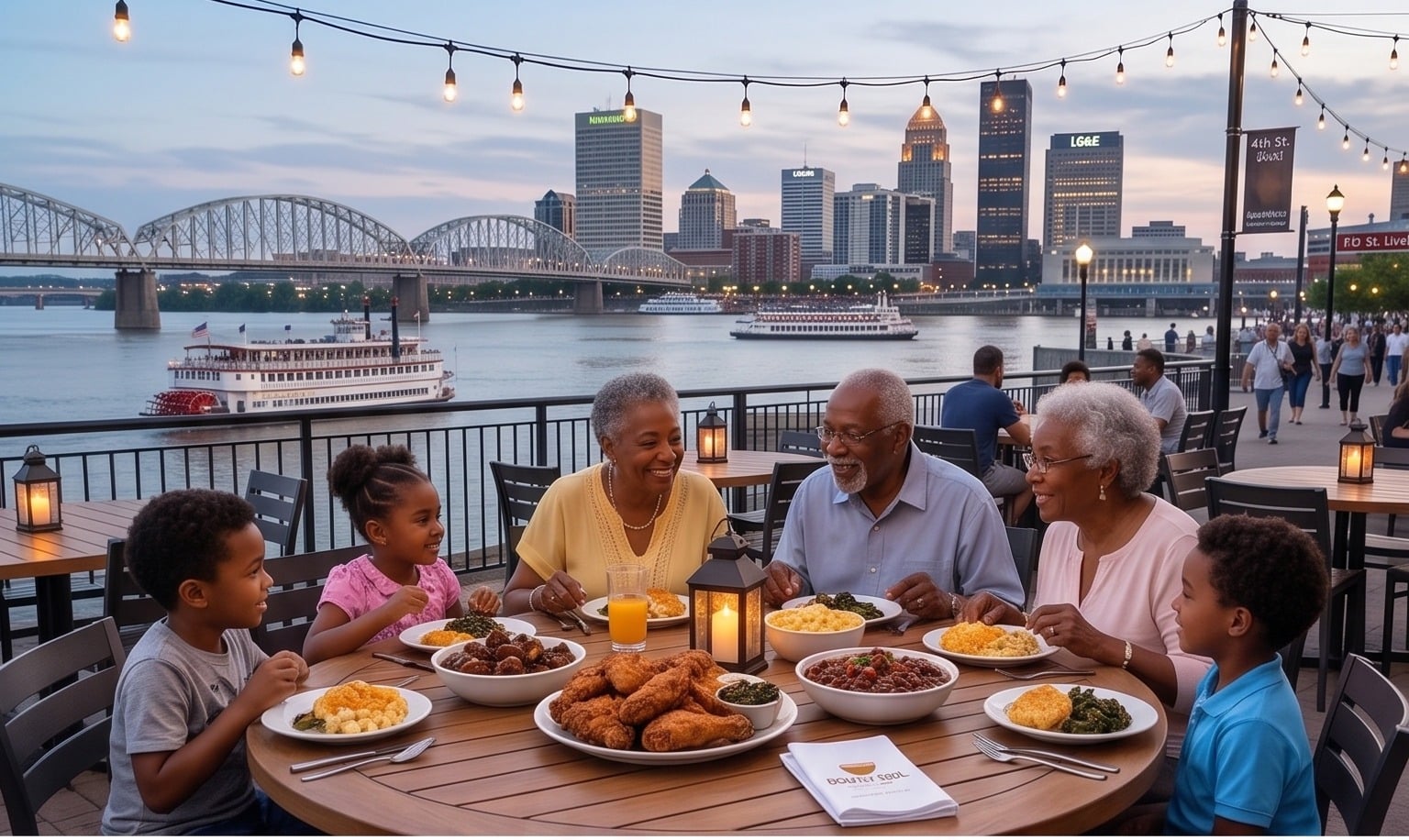 Families over Bowl of Soul on the Louisville riverfront